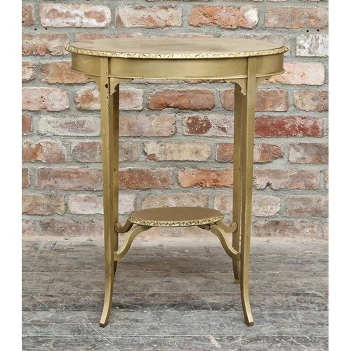 1068 - Gilt painted oval side table with carved floral detail, H 74cm x W 60cm x D 40cm