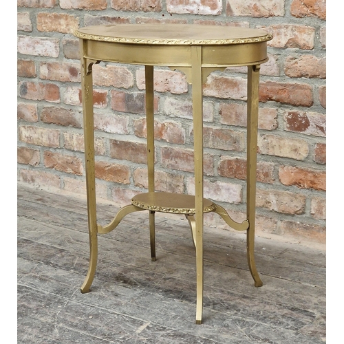 1068 - Gilt painted oval side table with carved floral detail, H 74cm x W 60cm x D 40cm