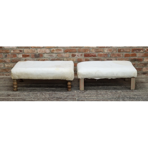 1069 - Indian hardwood foot stool with upholstered top and turned legs, H 36cm x W 98cm x D 61cm, together ... 