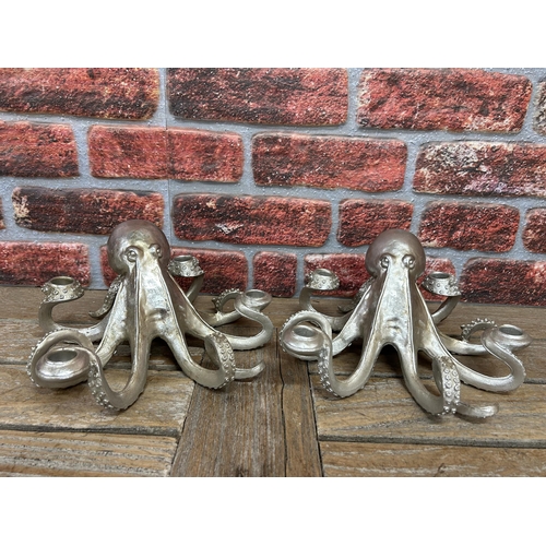 50 - Pair of contemporary four sconce octopus candlesticks, D 30cm (2)