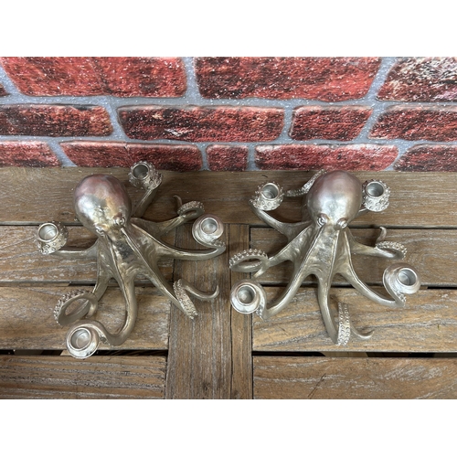 50 - Pair of contemporary four sconce octopus candlesticks, D 30cm (2)