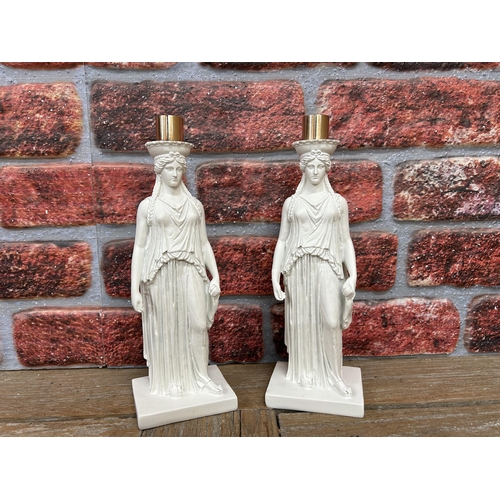 56 - Pair of contemporary candlesticks depicting Classical maiden figures, H 29cm (2)