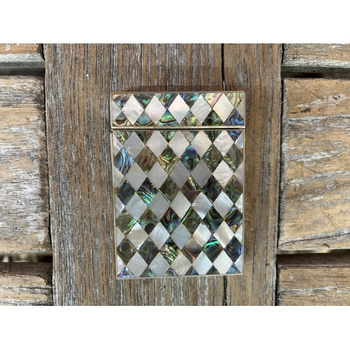 146 - Victorian mother of pearl and abalone card calling case (displayed in cabinet)