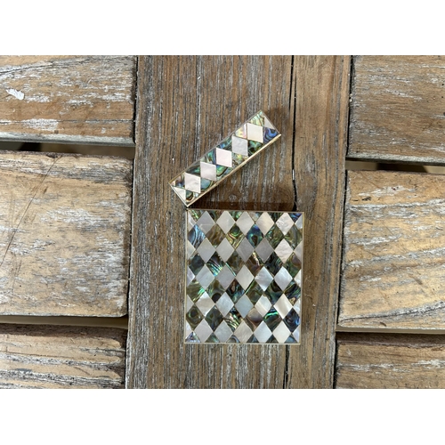 146 - Victorian mother of pearl and abalone card calling case (displayed in cabinet)