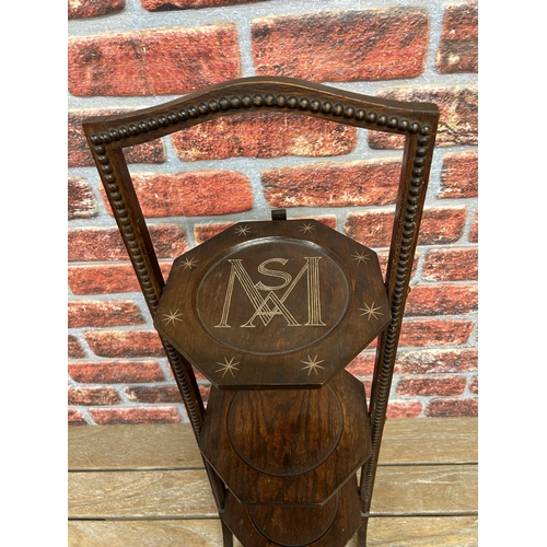 150 - Antique cake stand with Masonic monogram to top and decorative beaded finish, H 88cm