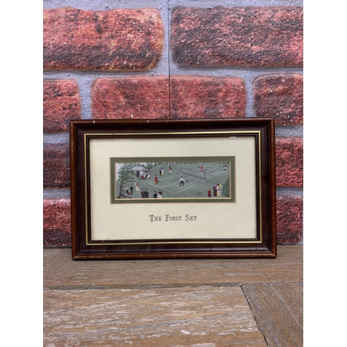 746 - J&J Cash Ltd Thomas Stevens style silk weaving, sporting scenes series, 'The First Set', 27cm x 18cm