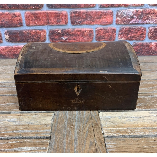 686 - Early wooden domed top inlaid writing box