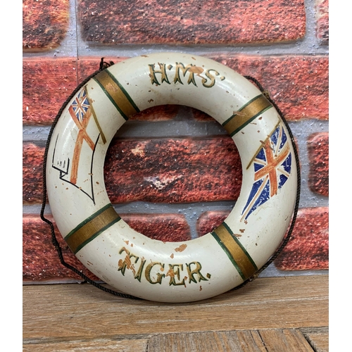 Hand painted wooden H.M.S Tiger life ring, D 28cm