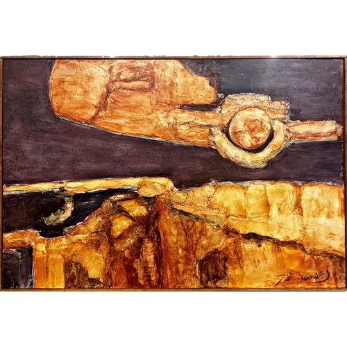 3054 - 20th century school - rock formations, indistinctly signed, oil on baord, 51 x 76cm