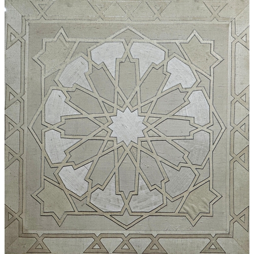 3057 - Large Vintage Appliqué Wall Panel in Silk & Silver by Debbie Burnham, 102 x 102cm