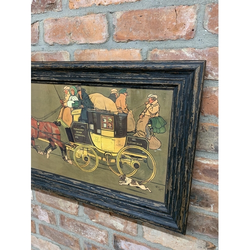 3076 - Large framed Cecil Aldin coloured lithograph print depicting horse and carriage scene, H 40cm x L 10... 