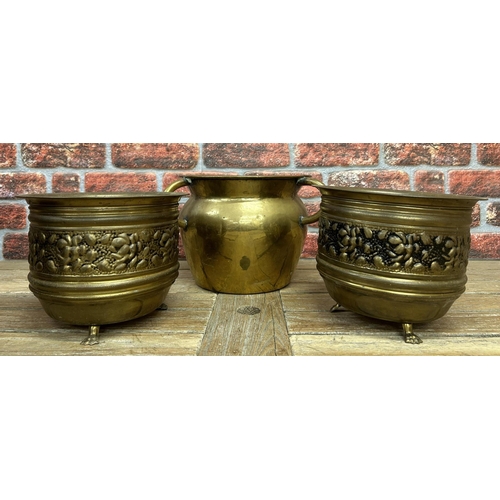 37 - Quantity of brass planters to include three handled example (3)