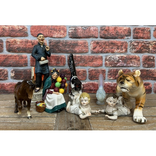 52 - Quantity of collectable ceramics and glass to include Royal Dux tiger, Royal Doulton Balloon Lady, B... 