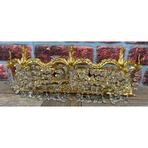 683 - Quantity of Classical style brass and glass crystal drop wall lights (3)