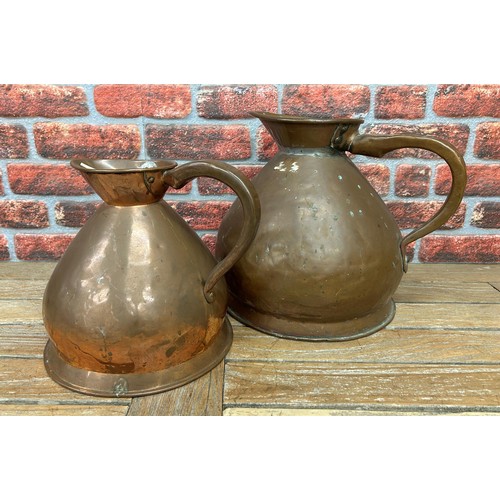 13 - Two large Victorian copper haystack jugs, largest H 37cm (2)