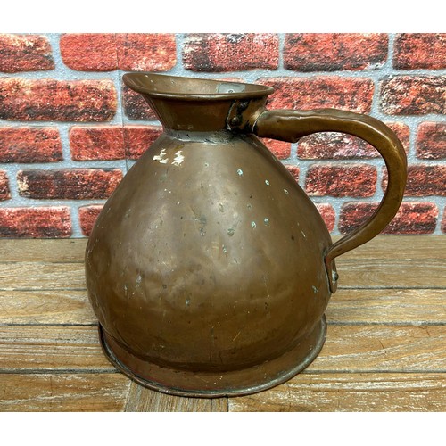 13 - Two large Victorian copper haystack jugs, largest H 37cm (2)