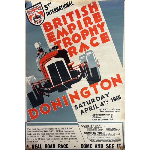 143 - Original British Empire Trophy Race Donnington 1936 racing poster, unframed, 62cm x 42cm