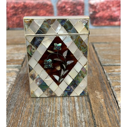 146 - Victorian mother of pearl and abalone card calling case (displayed in cabinet)