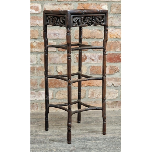 1005 - Antique Chinese carved hardwood stand, H 76cm x W 28cm x D 28cm