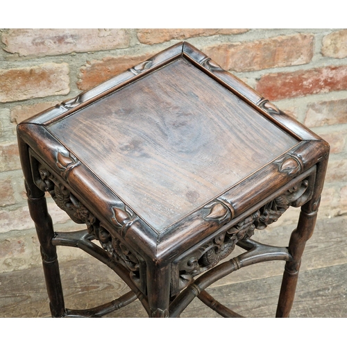 1005 - Antique Chinese carved hardwood stand, H 76cm x W 28cm x D 28cm