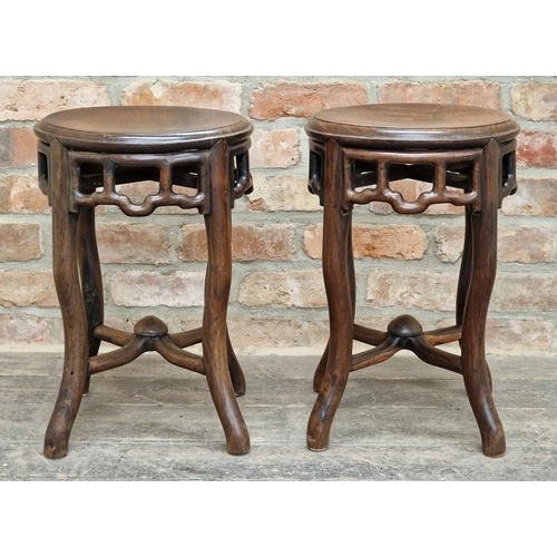 1006 - Pair of antique Chinese hardwood stands, H 51cm x W 35cm (2)