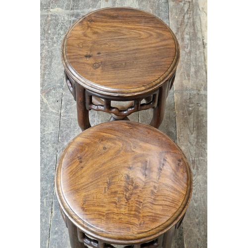 1006 - Pair of antique Chinese hardwood stands, H 51cm x W 35cm (2)