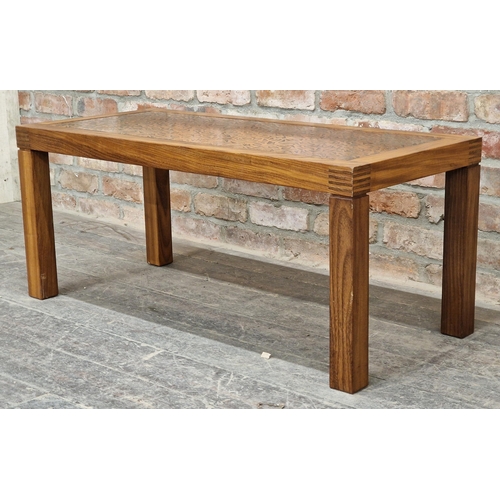 1008 - Swedish coffee table with Brutalist style inset copper top, H 45cm x W 106cm x D 48cm