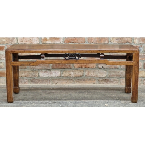 1012 - Antique Chinese hardwood bench / table, H 48cm x W 114cm x D 33cm