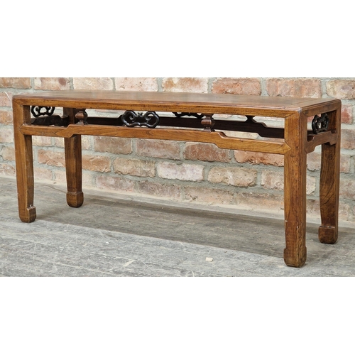 1012 - Antique Chinese hardwood bench / table, H 48cm x W 114cm x D 33cm