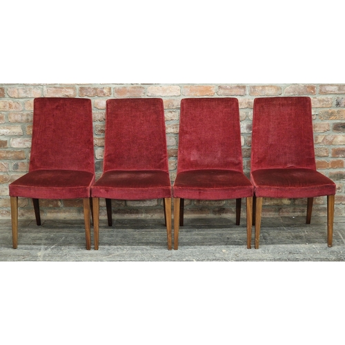 1016 - Set of four G plan dining chairs with red velvet upholstery, H 90cm (4)