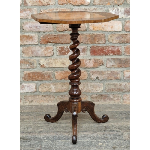 1017 - Victorian inlaid barley twist games table, H 71cm x W 48cm  D 48cm