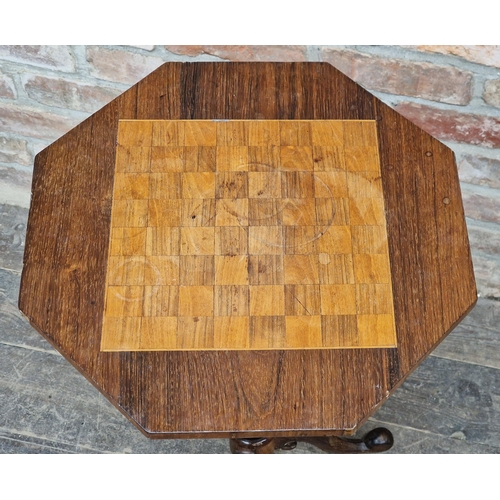 1017 - Victorian inlaid barley twist games table, H 71cm x W 48cm  D 48cm