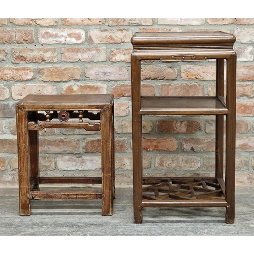 1031 - Two antique Chinese hardwood side tables, H 79cm x W 42cm x D 42cm (2)