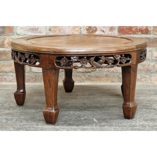 1033 - Antique Chinese hardwood circular coffee table, H 38cm x W 76cm