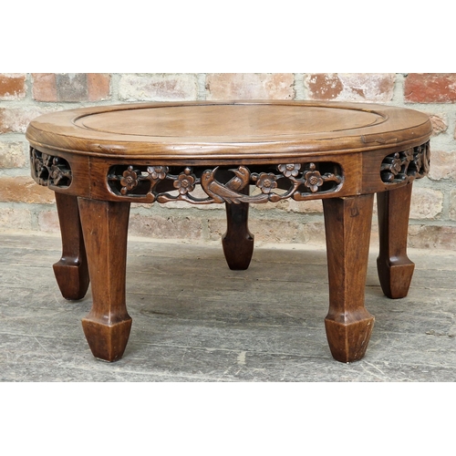 1033 - Antique Chinese hardwood circular coffee table, H 38cm x W 76cm