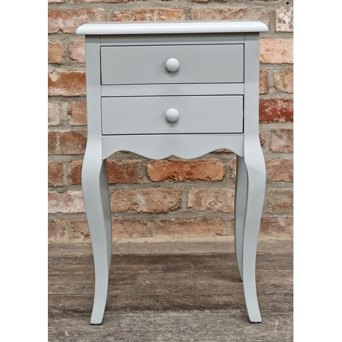 1039 - Contemporary grey painted bedside table with two drawers by Nordic Style, H 68cm x W 41cm x D 30cm