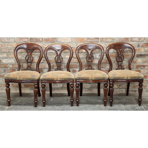 1056 - Set of four Victorian style mahogany balloon back dining chairs with serpentine seats and reeded tur... 