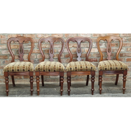 1057 - Set of four Victorian mahogany balloon back dining chairs with turned forelegs and upholstered drop ... 