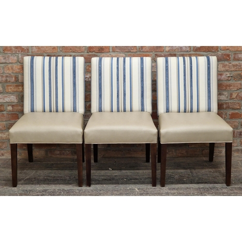 1059 - Set of three contemporary dining chairs with striped upholstery, H 96cm, together with a matching so... 