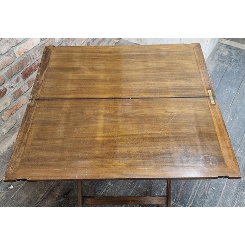 1061 - 19th century mahogany folding coaching table stamped 'Edward & Sons, London', H 72cm x W 91cm x D 91... 