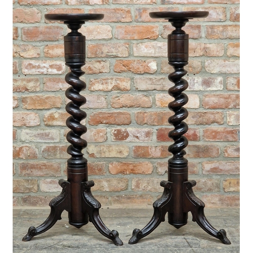 1072 - Pair of Victorian style mahogany barley twist torchieres, H 103cm (2)