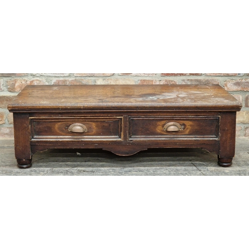 1074 - 19th century mahogany low two drawer converted coffee table, H 32cm x W 106cm x D 51cm