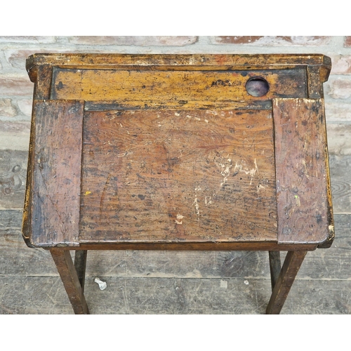 1075 - Small vintage child's school desk with hinged lid, H 60cm x W 43cm x D 31cm