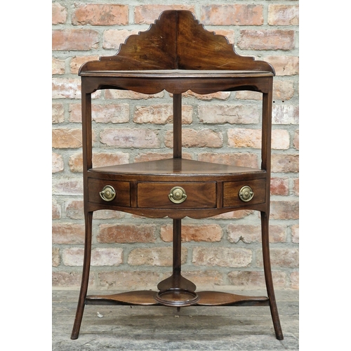 1079 - Georgian mahogany bow front corner washstand, H 103cm