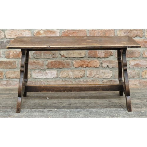 1082 - Stained Spanish refectory style side / coffee table, H 49cm x W 92cm x D 46cm