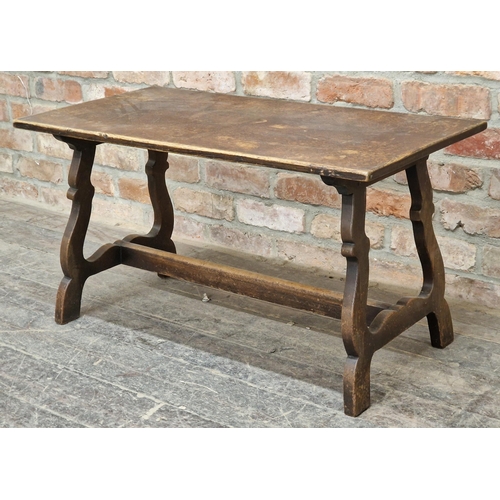 1082 - Stained Spanish refectory style side / coffee table, H 49cm x W 92cm x D 46cm