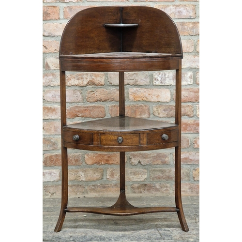 1089 - Georgian mahogany bow front corner washstand, H 103cm x W 55cm x D 39cm