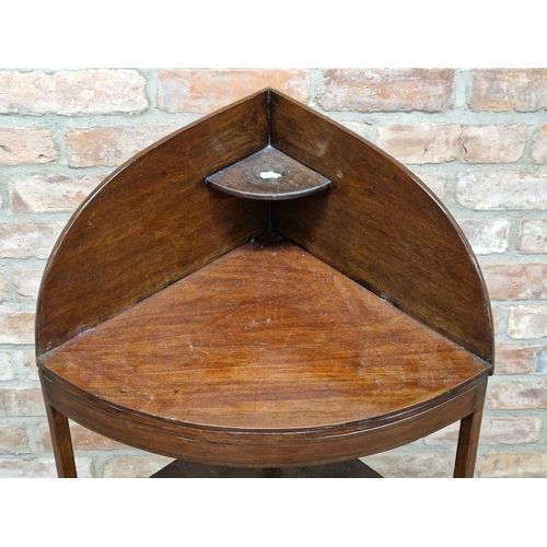 1089 - Georgian mahogany bow front corner washstand, H 103cm x W 55cm x D 39cm