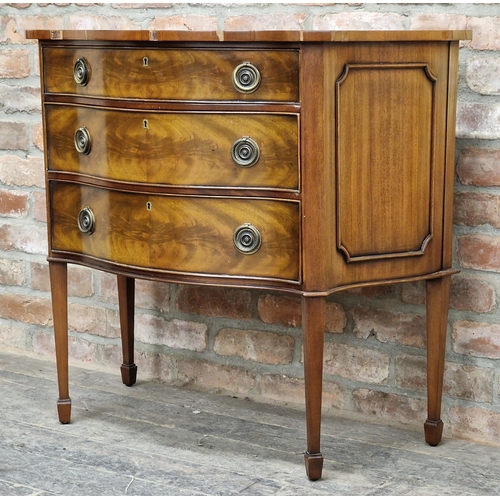 1094 - Reproduction serpentine commode with three drawers raised on tapered supports by Brights Of Nettlebe... 