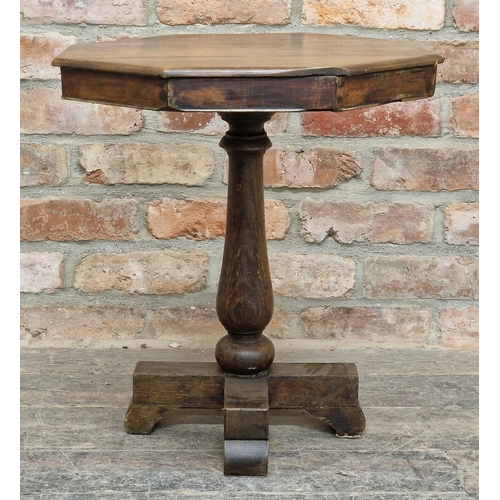 1098 - Antique octagonal side table with turned baluster column, H 53cm x W 49cm x D 49cm